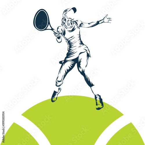 Stylized illustration of a female padel player executing an overhead shot.