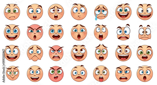 Collection of Cartoon Emotive Faces.