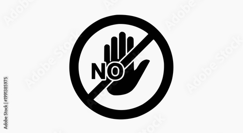 Black and White Prohibition Sign with Stop Hand and No Text