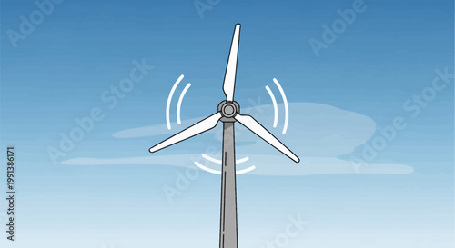 Cartoon style wind turbine illustration with motion effect.