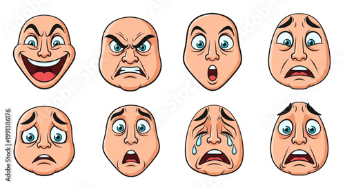 Collection of Cartoon Faces Expressing Various Emotions.