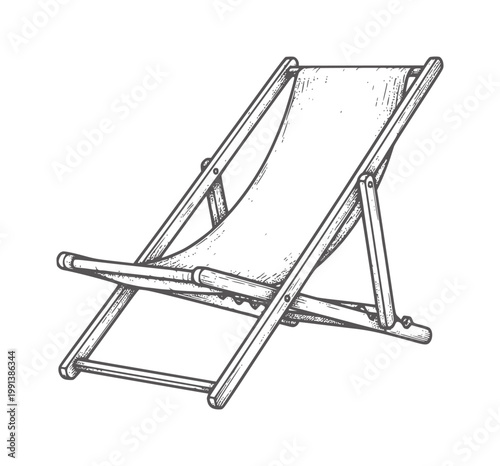 Vintage of a wooden beach chair white deckchair fabric