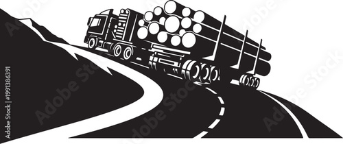 Log truck, lumber transport, forestry haulage, road haulage, vector illustration