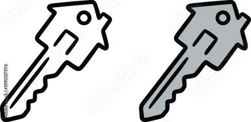 Collection of house shaped key icons in black and white doodle style symbolizing home ownership real estate property sales and closing a deal on a new residence or apartment.