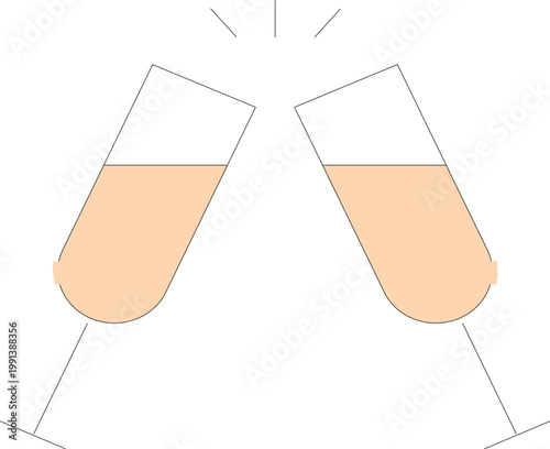 Two champagne flutes clinking in celebration toast minimalist illustration isolated on transparent background