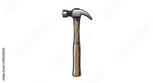 Hammer with wooden handle and metal.