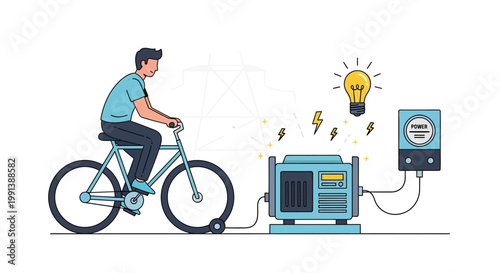 A man riding a bicycle to generate electricity.