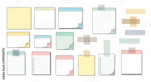 Collection of colorful sticky notes and tape strips.