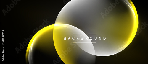 Abstract design features overlapping yellow, gray layers. Minimalist composition with text element BACKGROUND. Dark backdrop enhances luminosity.