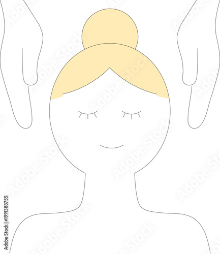 Minimalist illustration of a woman receiving head massage or energy healing isolated on transparent background