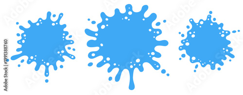 Watery blot and splash elements in blue tones. Frame puddle water illustration for backgrounds, templates, labels and flat design.