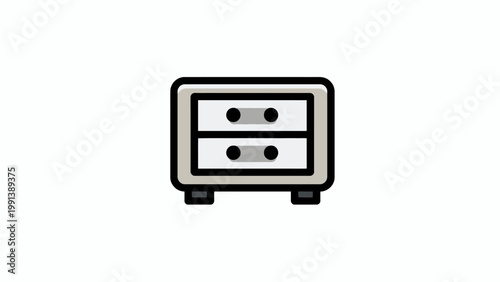 Vector illustration of a compact bedside cabinet icon with two drawers, representing essential home storage and minimalist furniture