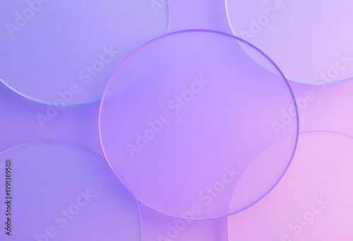 3D Layered Clear Glass Discs Background featuring Neumorphic Glass Circle Design on Minimalist Pastel Purple-Blue Gradient.
