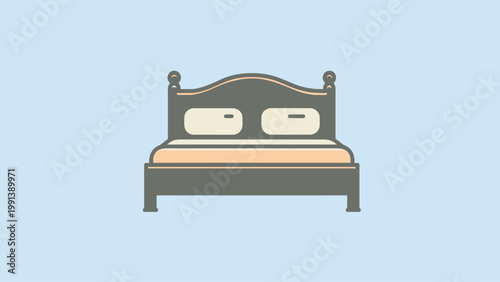 Simple flat icon of a bed with pillows and a duvet, representing sleep or rest