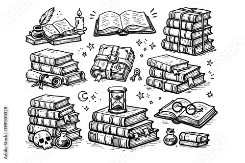 Obraz na plátně Doodle books set