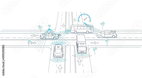 Autonomous vehicles on the highway.