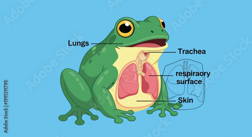 Detailed Diagram of Frog Respiratory System with Lungs Trachea and Skin.