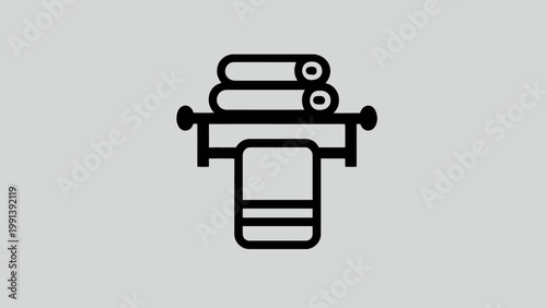 Minimalist bathroom towel rack with folded and hanging towels, a clean and modern icon for home decor and hygiene