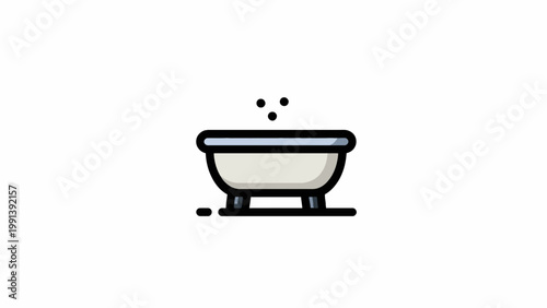 Simple graphic of a bathtub with bubbles, representing hygiene and relaxation, perfect for home and wellness themes
