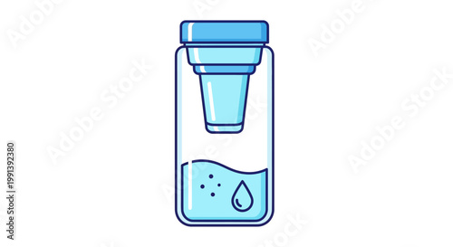 Water purification bottle with internal filtration system icon.