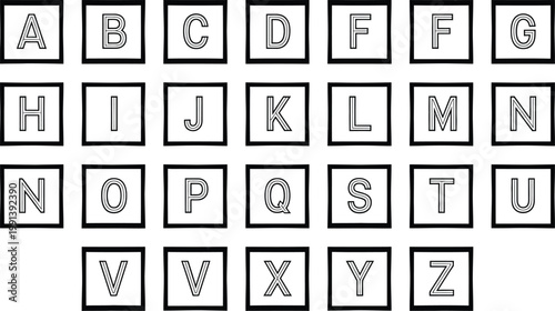 Children alphabet typography vector set, educational icon collection of stylish letters A–Z, minimal yet classy design suitable for learning materials, preschool tools, and educational graphics.