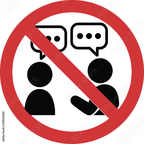 Bild auf Leinwand No talking sign vector illustration with people silhouettes and speech bubbles b