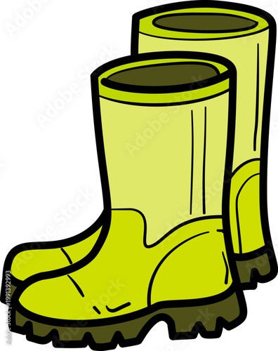 Yellow rubber boots for gardening and rainy weather