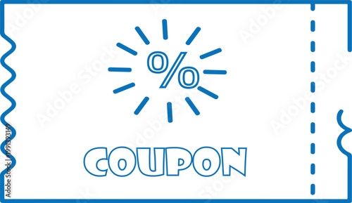 Coupon with percentage sign and sunburst effect percentage discount promotion commerce marketing certificate reduction shopping customer business illustration minimalist starburst