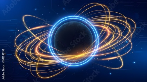 Glowing Neon Circle with Swirling Lines.