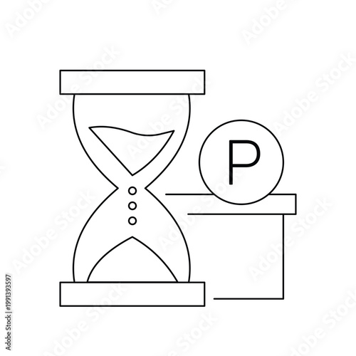Hourglass and point coin icon Time limited reward and point expiration concept Vector art.Editable stroke, Vector illustration, Line art Icon, Symbols.