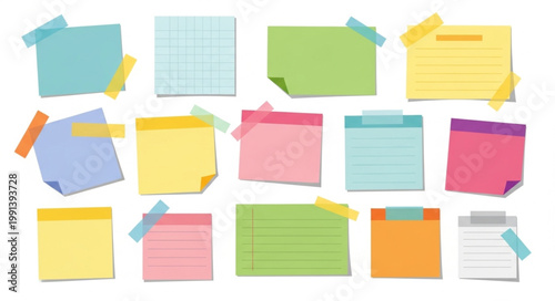 Collection of Colorful Sticky Notes with Tape.