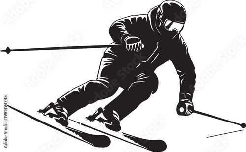 A Skier In Action On The Slopes isolated on transparent background, Vector, illustration