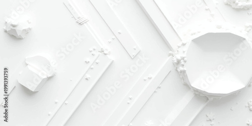 Abstract background featuring white clouds, lines, and squares integrated into a 3D architectural blueprint design for an engineering project and modern building construction plan