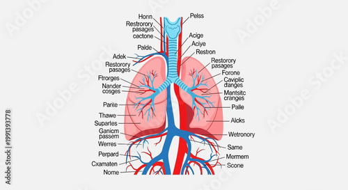 Human Respiratory System Anatomy with Lungs and Trachea.