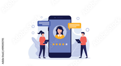 Customer service and support platform allows users to interact with a professional representative and provide star ratings.