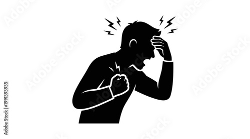 Silhouette of a man experiencing intense pain and stress.