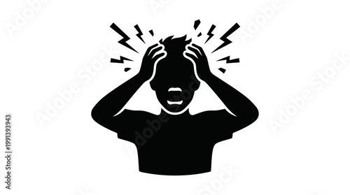 Silhouette of a person experiencing intense stress and headache.