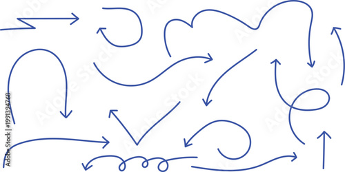 Hand drawn arrows a collection of blue sketchy directional indicators for design concepts