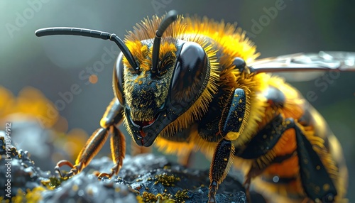 Close-up of a Bee on Rock Surface.