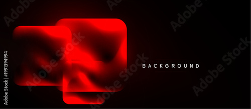 Abstract red shapes overlap black background. Gradient effect creates dynamic visual interest. Modern design element.