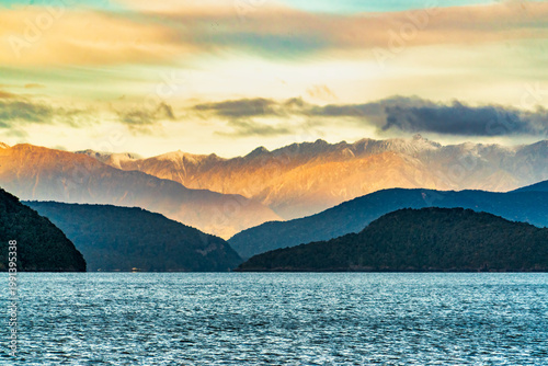Sailing across lake Manapouri en route to Doubtful Sound