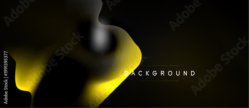 Abstract dark background. Yellow fluid shapes blend into black space. Minimalist design with text label background. Simple, modern aesthetic.