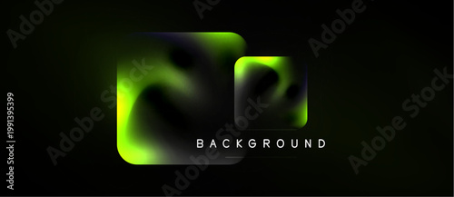 Abstract fluid shapes, vibrant green hues, dark background. Text reads background below geometric forms. Minimalist design, modern aesthetic.