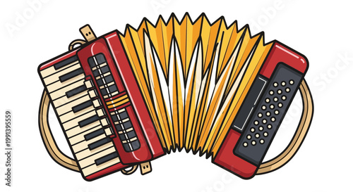 Vibrant Illustrated Accordion Musical Instrument Design.