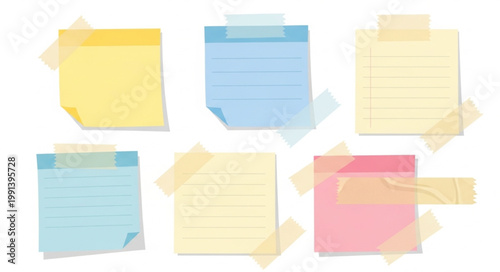 Collection of colorful sticky notes with tape.