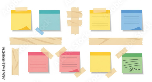 Collection of colorful sticky notes with tape.