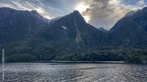 Sailing across lake Manapouri en route to Doubtful Sound