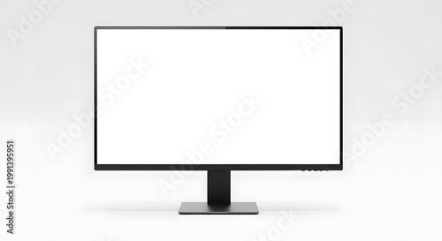 Sleek desktop computer monitor featuring a large blank white screen suitable for professional digital marketing display and graphic design projects