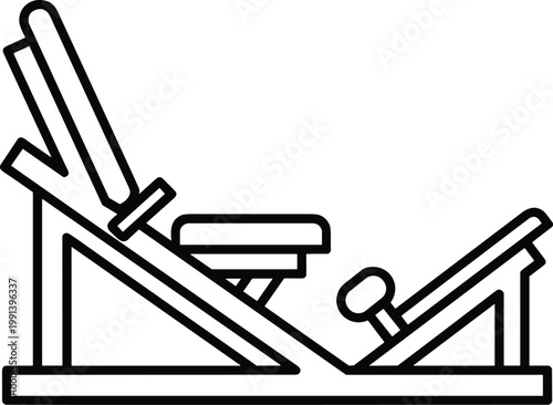 Minimal leg press machine line icon, gym strength training equipment for lower body workout, clean outline vector illustration isolated
