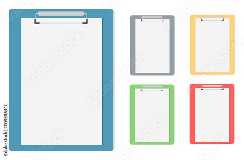 set of colorful clipboard with blank paper office school stationary clipart